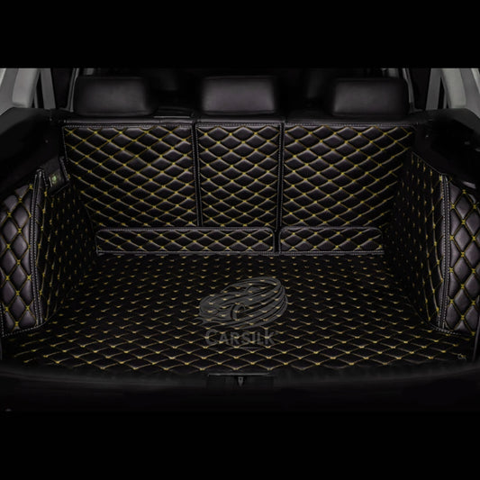 BLACK YELLOW STITCHING 3D DIAMOND LUXURY TRUNK CAR MATS SET