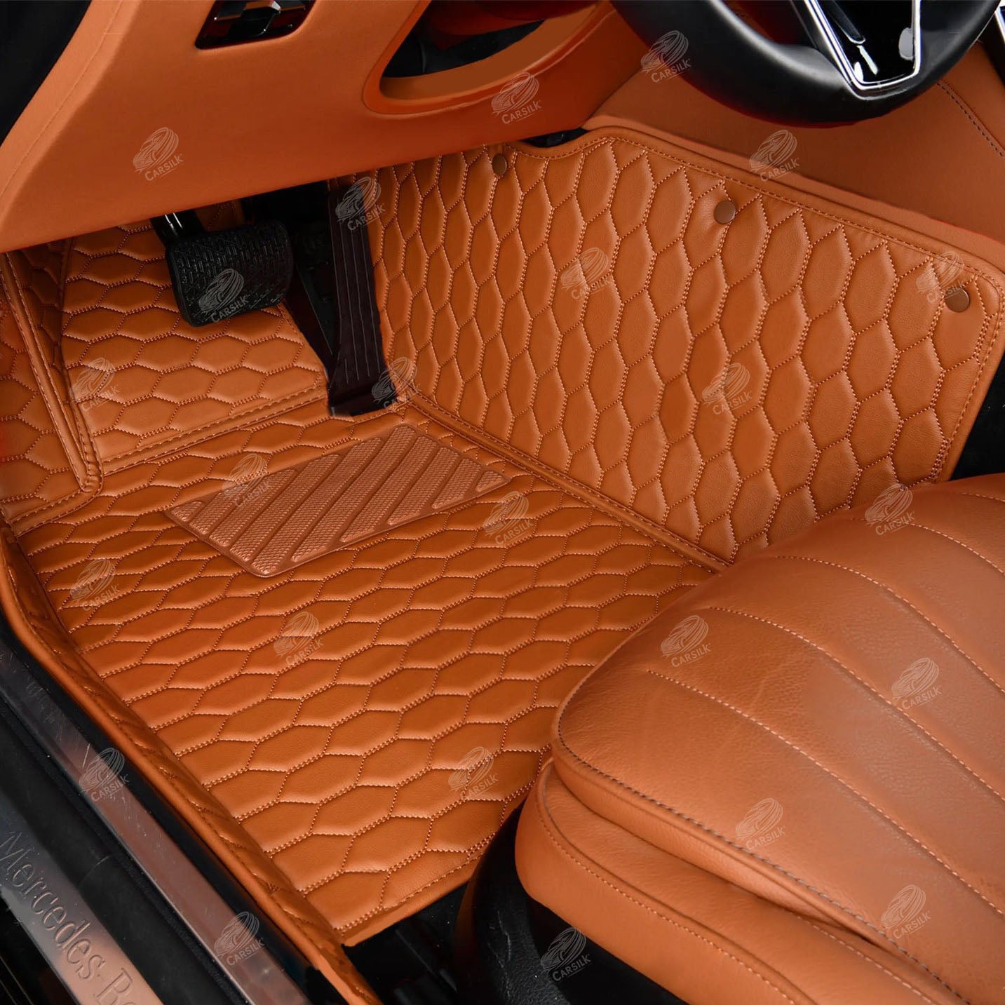 BROWN STITCHING HONEY COMB LUXURY CAR MATS SET