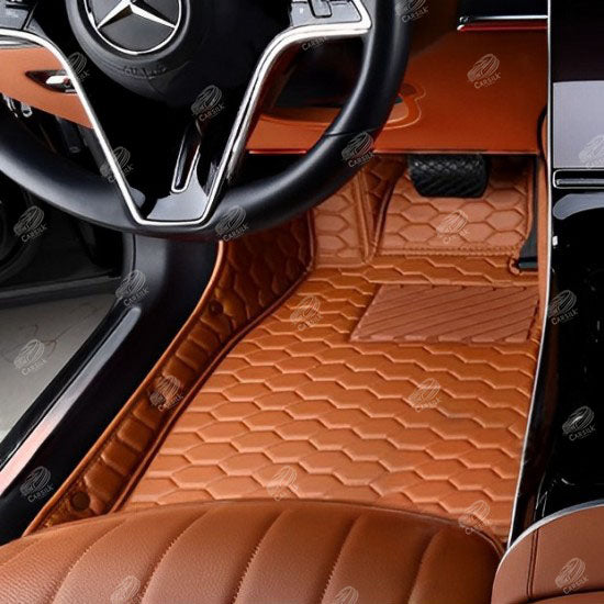 BROWN STITCHING HONEY COMB LUXURY CAR MATS SET