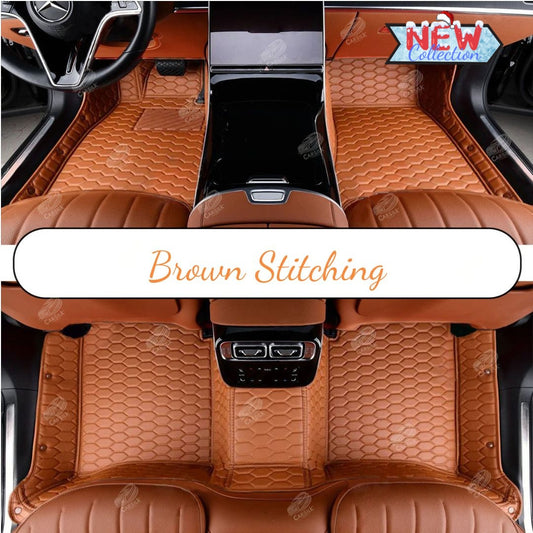 BROWN STITCHING HONEY COMB LUXURY CAR MATS SET - Carsilks 