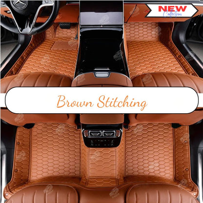 BROWN STITCHING HONEY COMB LUXURY CAR MATS SET