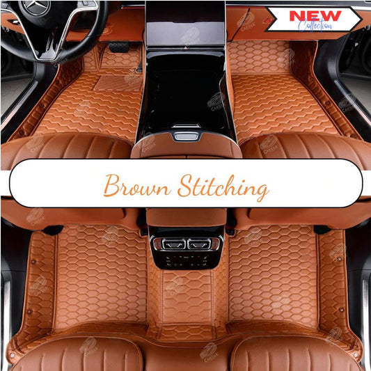 BROWN STITCHING HONEY COMB LUXURY CAR MATS SET - Carsilks 