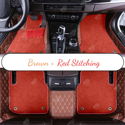 CARAMEL BROWN DIAMOND BASE WITH RED TOP CARPET DOUBLE LAYER CAR MAT SET