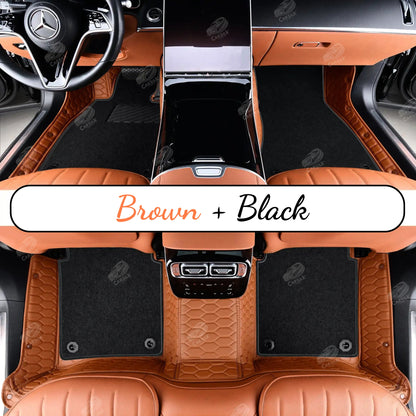 BROWN HONEYCOMB BASE WITH BLACK TOP CARPET DOUBLE LAYER CAR MAT SET - Carsilks 