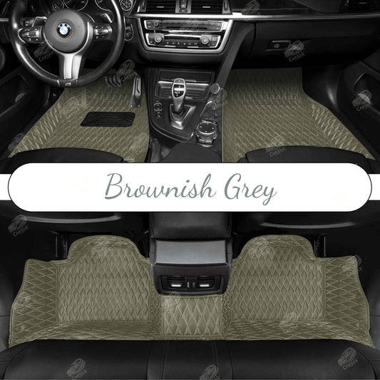 BROWNISH GREY DOUBLE STITCHING DIAMOND LUXURY CAR MATS SET - Carsilks 