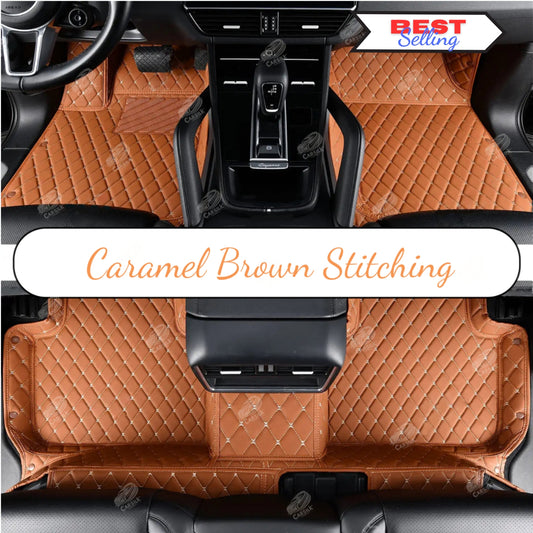 CARAMEL BROWN DIAMOND LUXURY CAR MATS SET