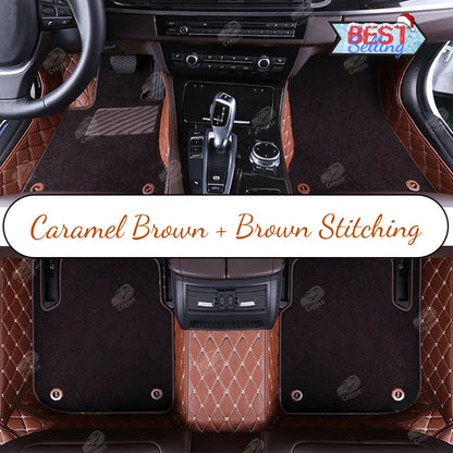 CARAMEL BROWN DIAMOND BASE WITH BROWN TOP CARPET DOUBLE LAYER CAR MAT SET - Carsilks 