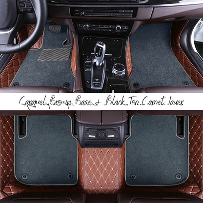 CARAMEL BROWN DIAMOND BASE WITH GRAY TOP CARPET DOUBLE LAYER CAR MAT SET