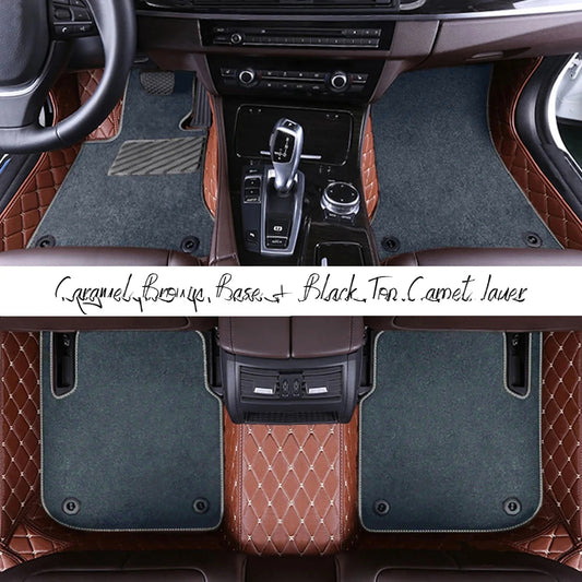 CARAMEL BROWN DIAMOND BASE WITH GRAY TOP CARPET DOUBLE LAYER CAR MAT SET - Carsilks 