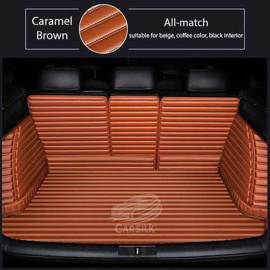 CARAMEL BROWN STITCHING 3D SERIES STRIPE LUXURY TRUNK CAR MATS SET