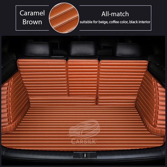 CARAMEL BROWN 3D STRIPE LUXURY TRUNK CAR MATS SET - Carsilks 