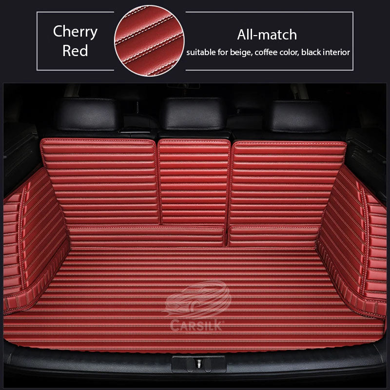 CHERRY RED STITCHING 3D SERIES STRIPE LUXURY TRUNK CAR MATS SET