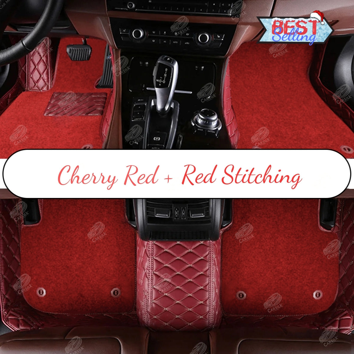 CHERRY RED DIAMOND BASE WITH RED TOP CARPET DOUBLE LAYER CAR MAT SET - Carsilks 