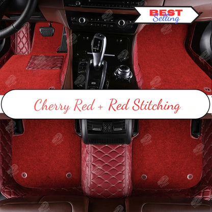 CHERRY RED DIAMOND BASE WITH RED TOP CARPET DOUBLE LAYER CAR MAT SET