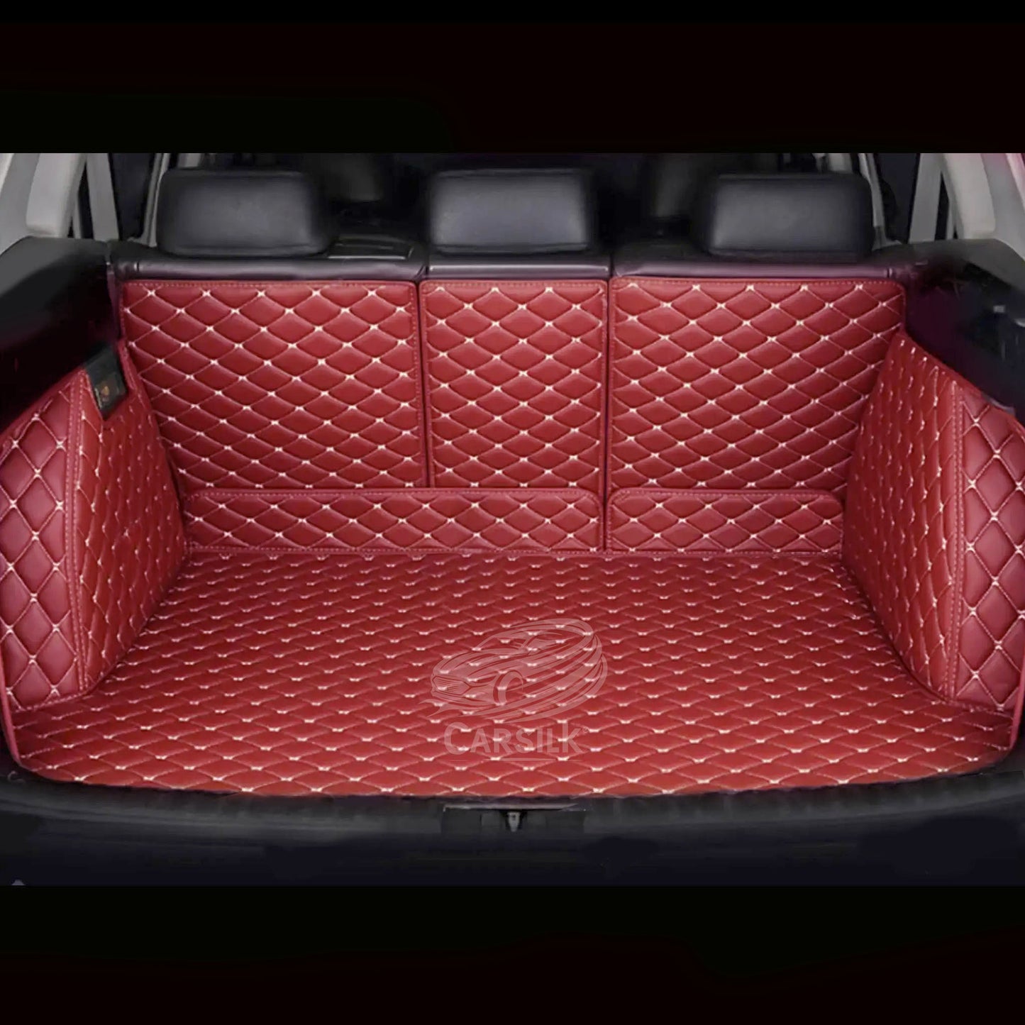 CHERRY RED STITCHING 3D DIAMOND LUXURY TRUNK CAR MATS SET - Carsilks 