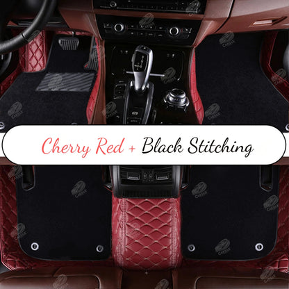 CHERRY RED DIAMOND BASE WITH GRAY TOP CARPET DOUBLE LAYER CAR MAT SET