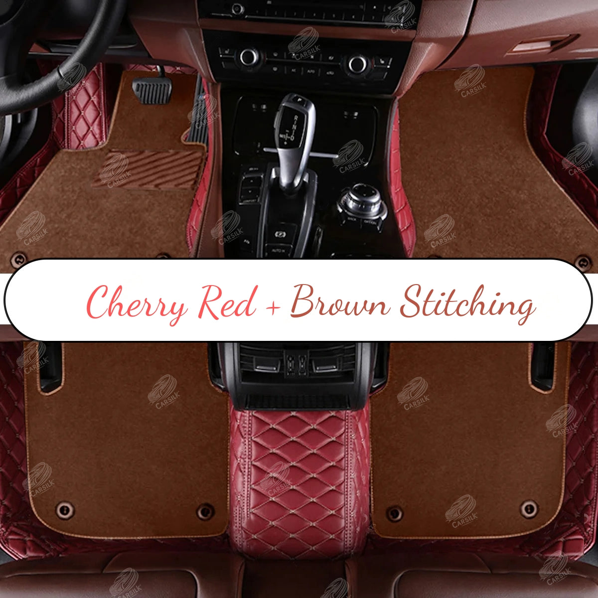 CHERRY RED DIAMOND BASE WITH RED TOP CARPET DOUBLE LAYER CAR MAT SET