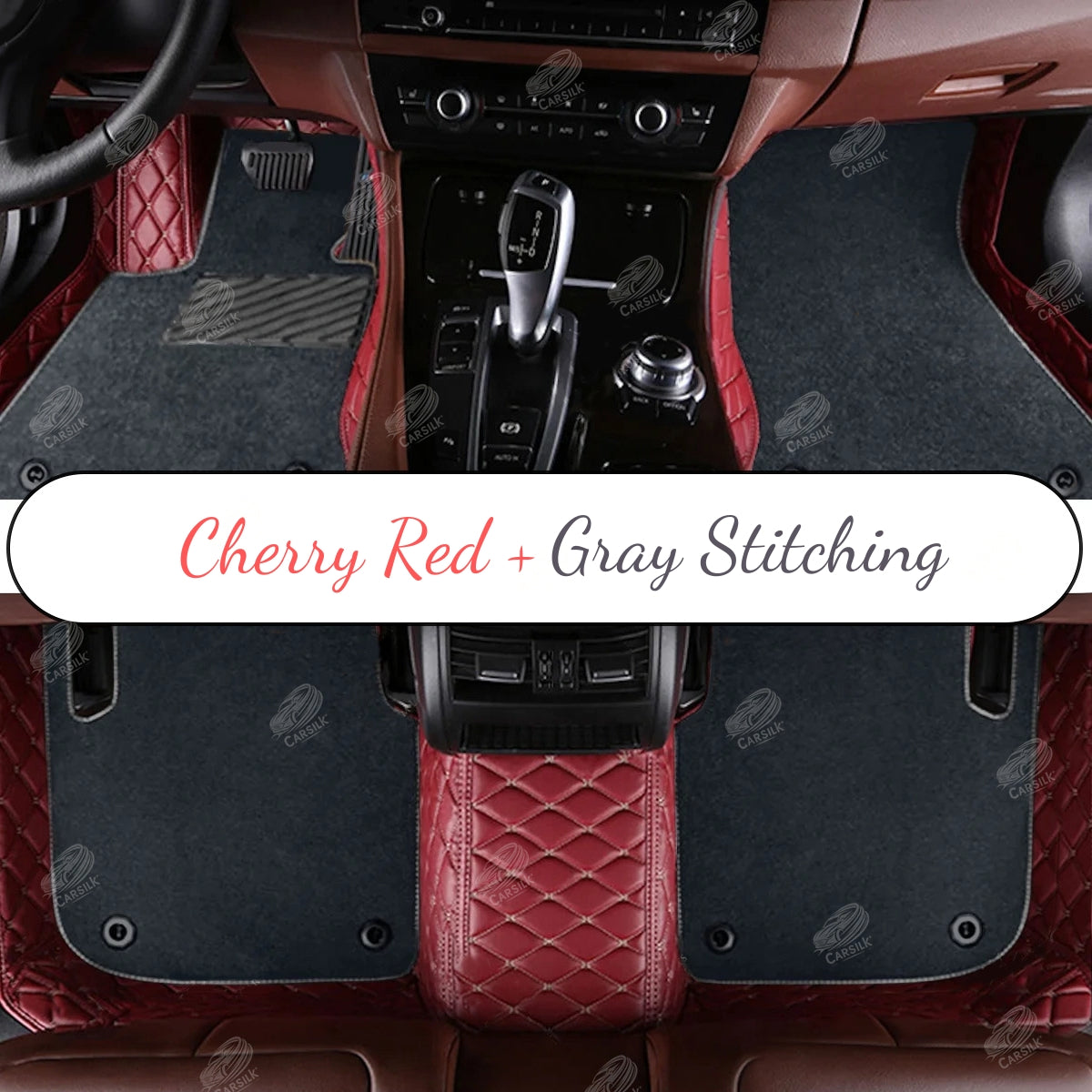 CHERRY RED DIAMOND BASE WITH RED TOP CARPET DOUBLE LAYER CAR MAT SET