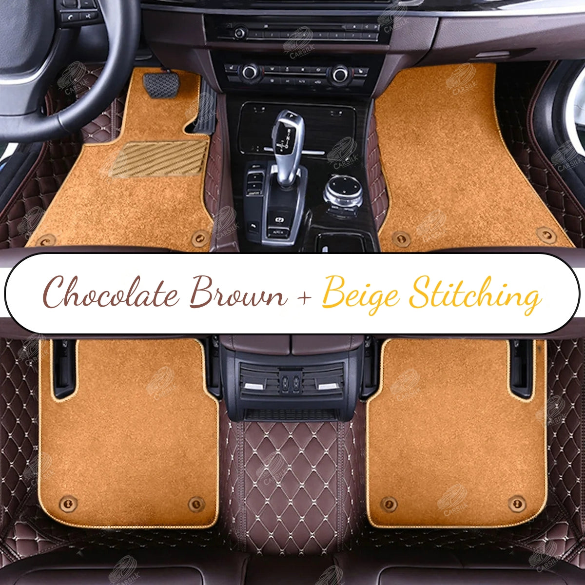 CHOCOLATE BROWN DIAMOND BASE WITH BLACK TOP CARPET DOUBLE LAYER CAR MAT SET (Only rear mats) - Carsilks 