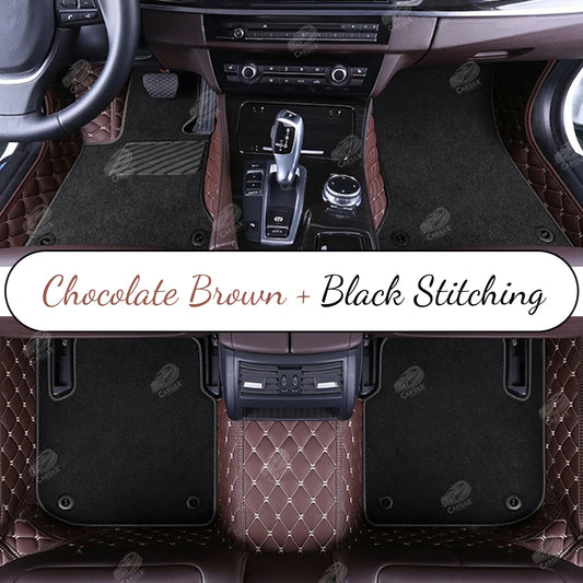 CHOCOLATE BROWN DIAMOND BASE WITH BLACK TOP CARPET DOUBLE LAYER CAR MAT SET (Only rear mats) - Carsilks 