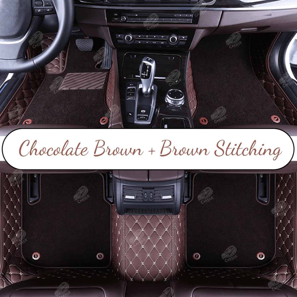 CHOCOLATE BROWN DIAMOND BASE WITH GRAY TOP CARPET DOUBLE LAYER CAR MAT SET