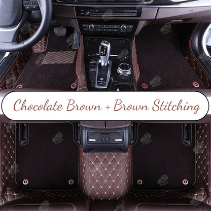 CHOCOLATE BROWN DIAMOND BASE WITH BLACK TOP CARPET DOUBLE LAYER CAR MAT SET