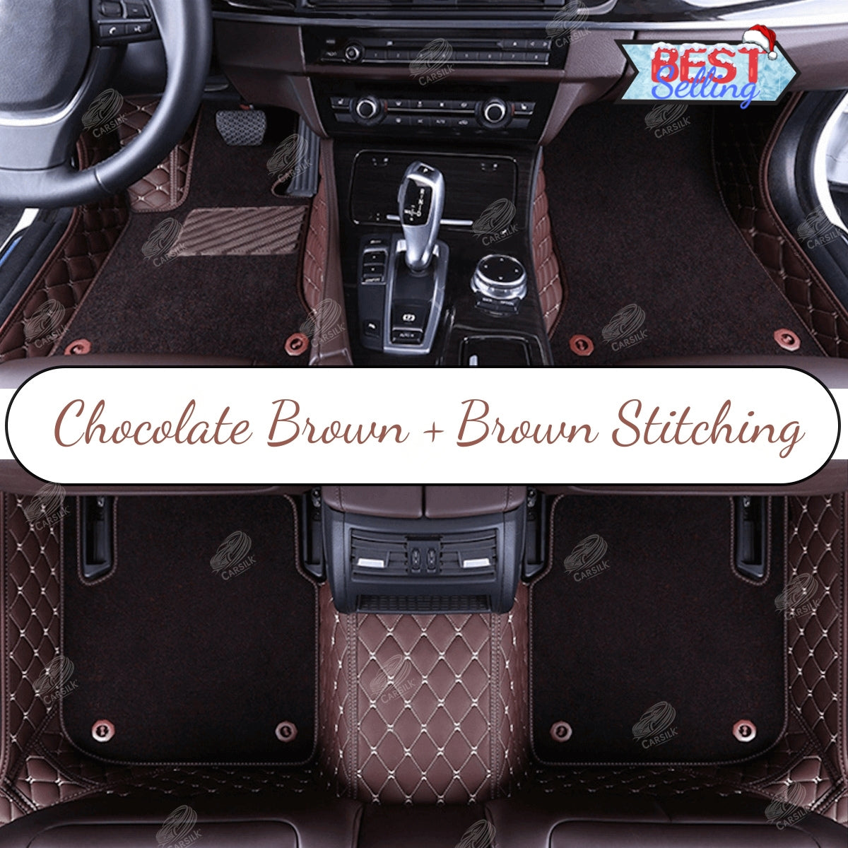 CHOCOLATE BROWN DIAMOND BASE WITH BROWN TOP CARPET DOUBLE LAYER CAR MAT SET - Carsilks 