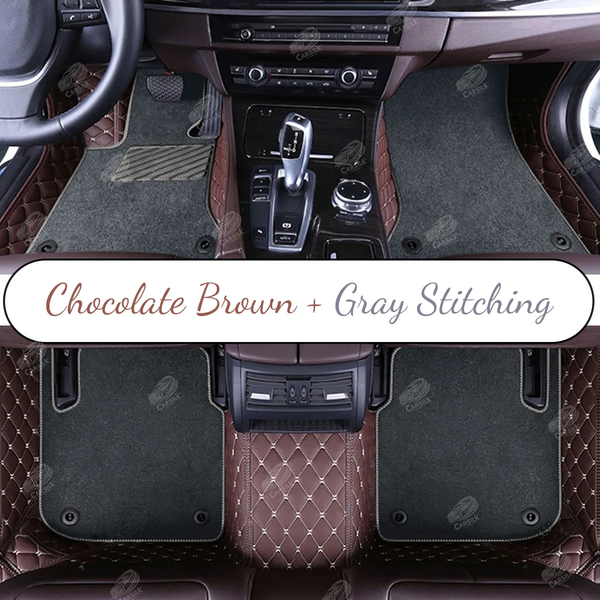 CHOCOLATE BROWN DIAMOND BASE WITH BROWN TOP CARPET DOUBLE LAYER CAR MAT SET