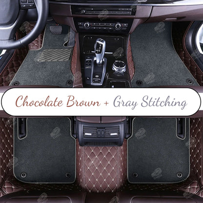 CHOCOLATE BROWN DIAMOND BASE WITH BLACK TOP CARPET DOUBLE LAYER CAR MAT SET