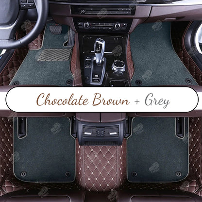 CHOCOLATE BROWN DIAMOND BASE WITH GRAY TOP CARPET DOUBLE LAYER CAR MAT SET