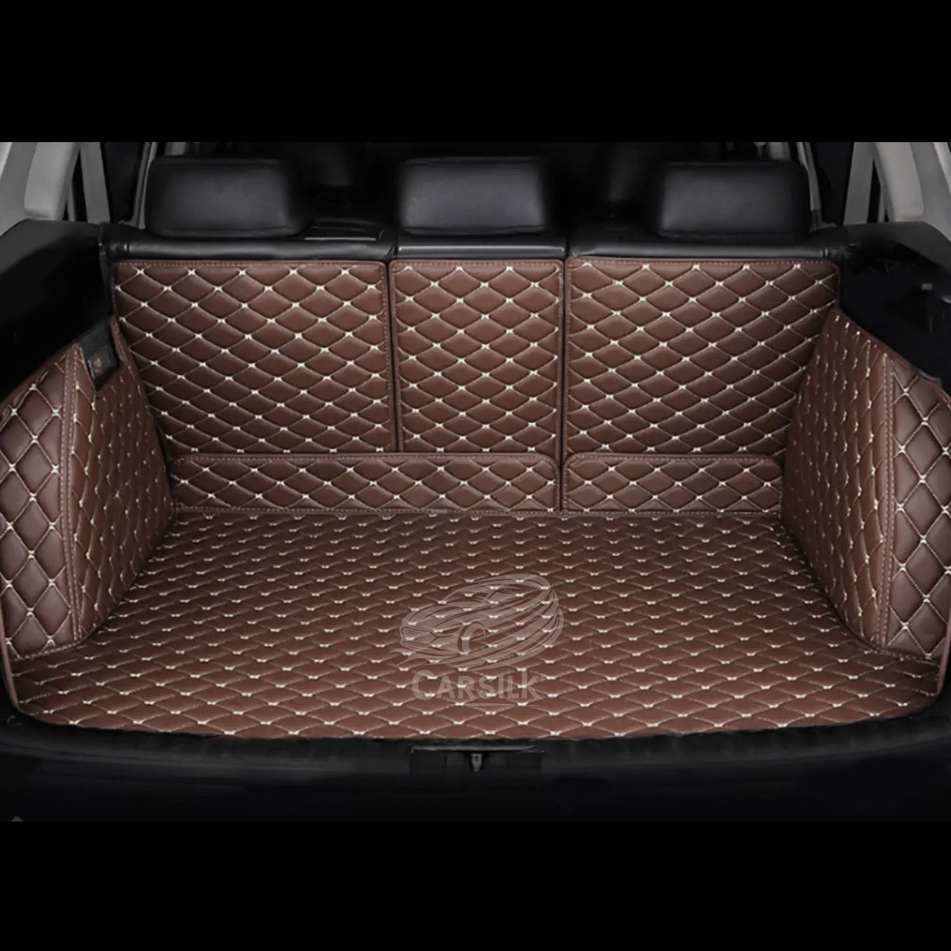 CHOCOLATE BROWN STITCHING 3D DIAMOND LUXURY TRUNK CAR MATS SET - Carsilks 