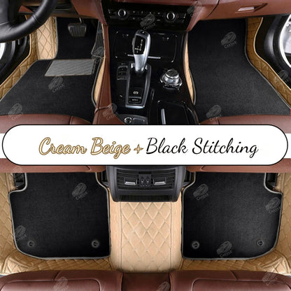 CREAM BEIGE DIAMOND BASE WITH BLACK TOP CARPET DOUBLE LAYER CAR MAT SET