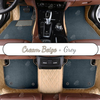 CREAM BEIGE DIAMOND BASE WITH GRAY TOP CARPET DOUBLE LAYER CAR MAT SET