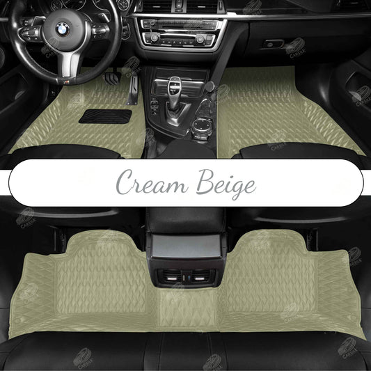 CREAM BEIGE DOUBLE STITCHING DIAMOND LUXURY CAR MATS SET - Carsilks 