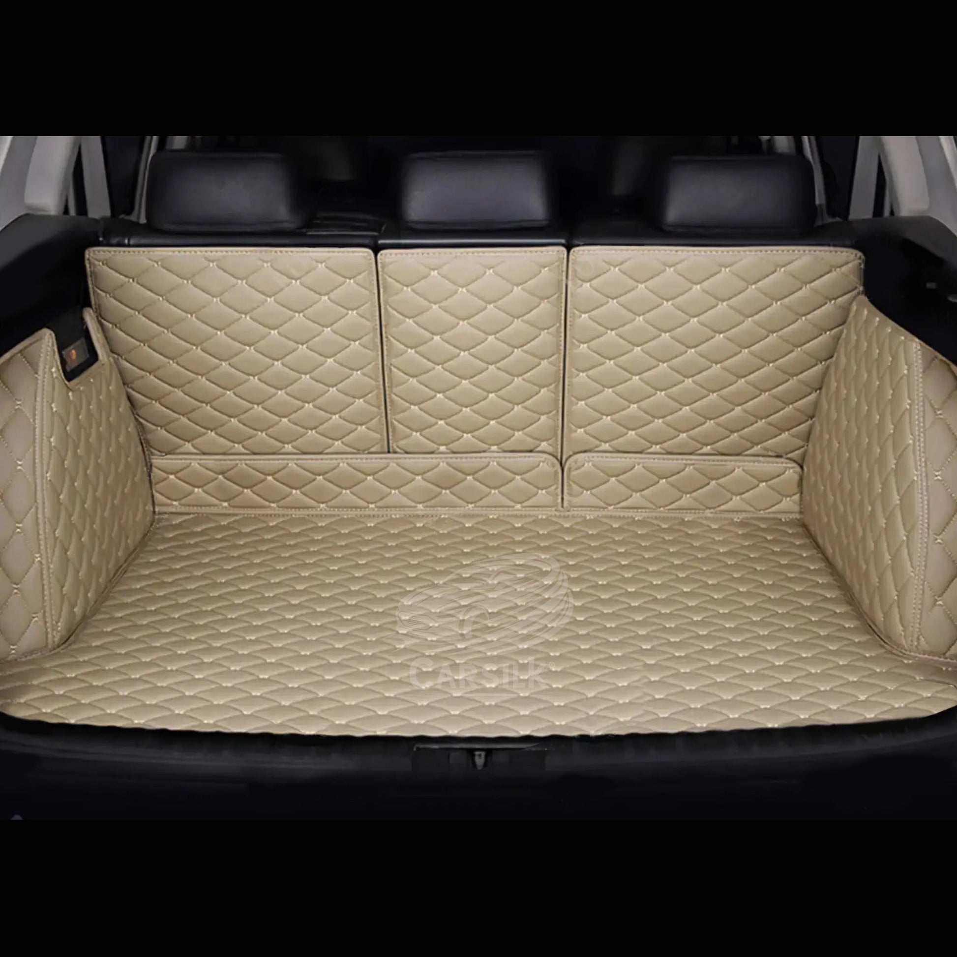 CREAM BEIGE STITCHING 3D DIAMOND LUXURY TRUNK CAR MATS SET - Carsilks 