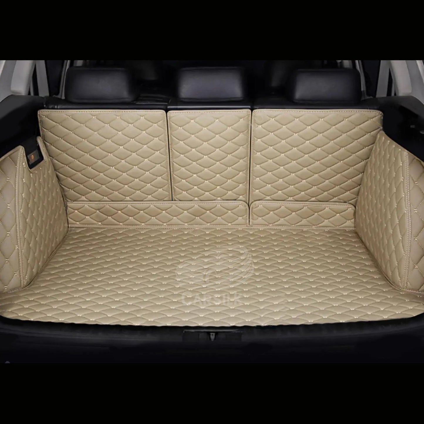 CREAM BEIGE STITCHING 3D SERIES DIAMOND LUXURY TRUNK CAR MATS SET