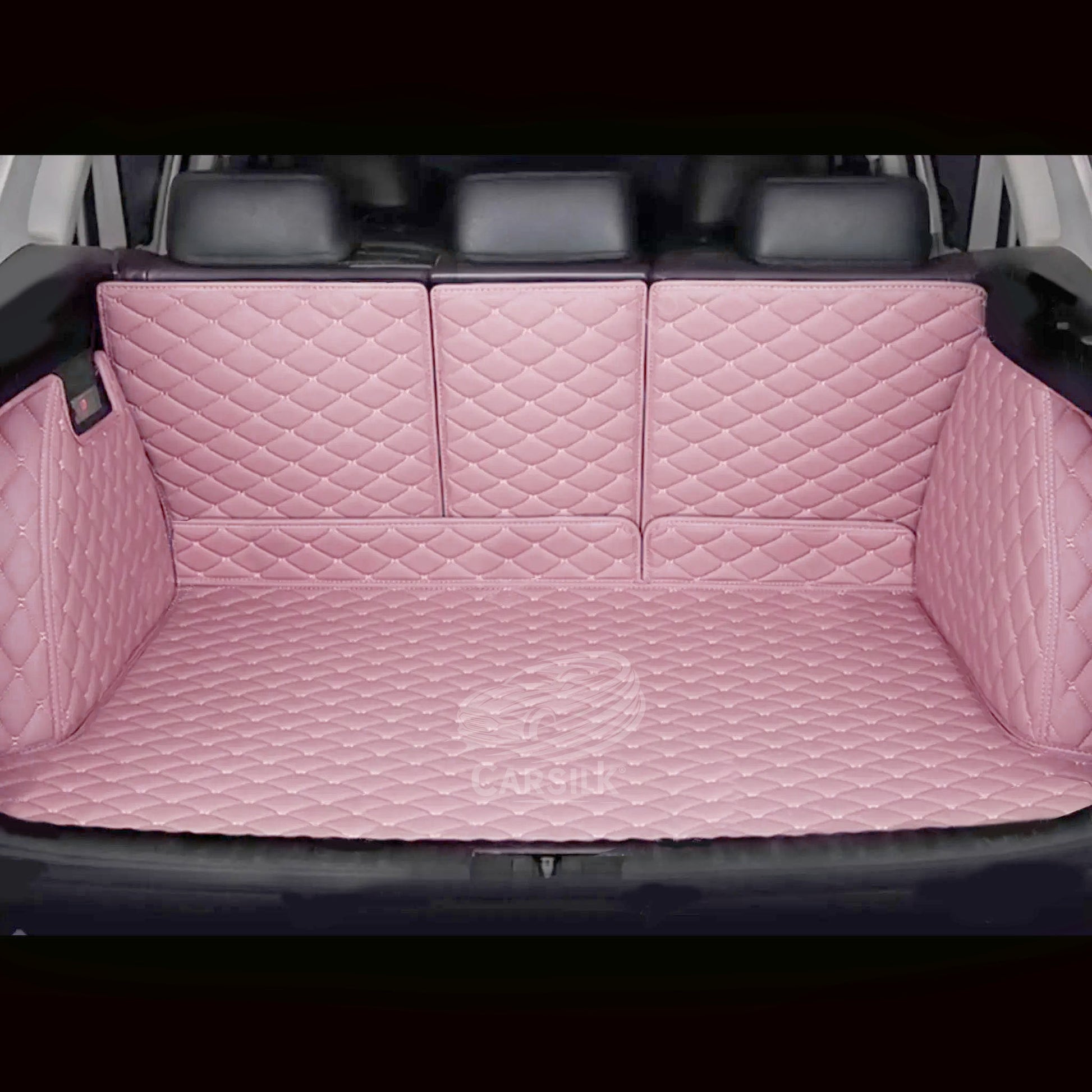 FLAMINGO PINK STITCHING 3D DIAMOND LUXURY TRUNK CAR MATS SET - Carsilks 