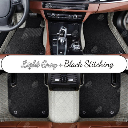 LIGHT GRAY DIAMOND BASE WITH BLACK TOP CARPET DOUBLE LAYER CAR MAT SET