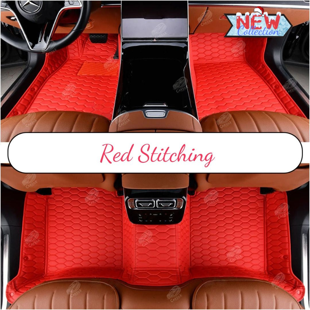 FERRARI RED STITCHING HONEY COMB LUXURY CAR MATS SET - Carsilks 