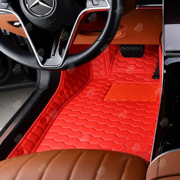 FERRARI RED STITCHING HONEY COMB LUXURY CAR MATS SET