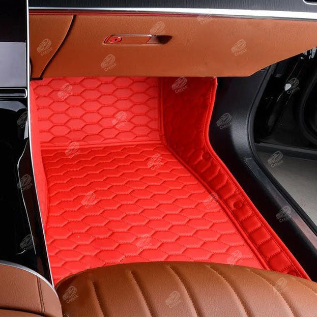 FERRARI RED STITCHING HONEY COMB LUXURY CAR MATS SET - Carsilks 