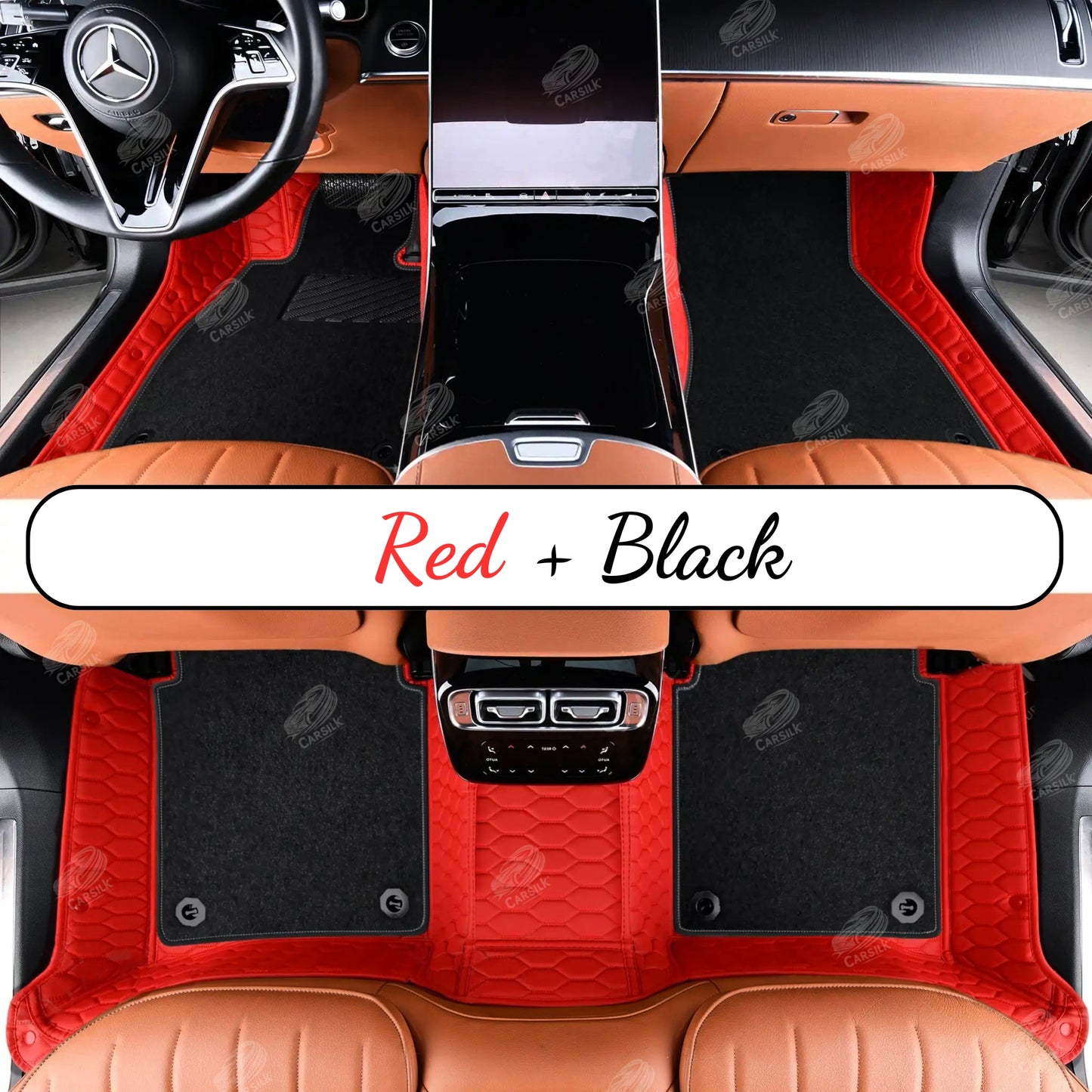 FERRARI RED HONEYCOMB BASE WITH GRAY TOP CARPET DOUBLE LAYER CAR MAT SET - Carsilks 