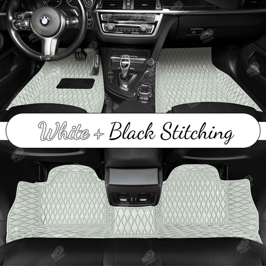 WHITE & BLACK DOUBLE STITCHING DIAMOND LUXURY CAR MATS SET - Carsilks 