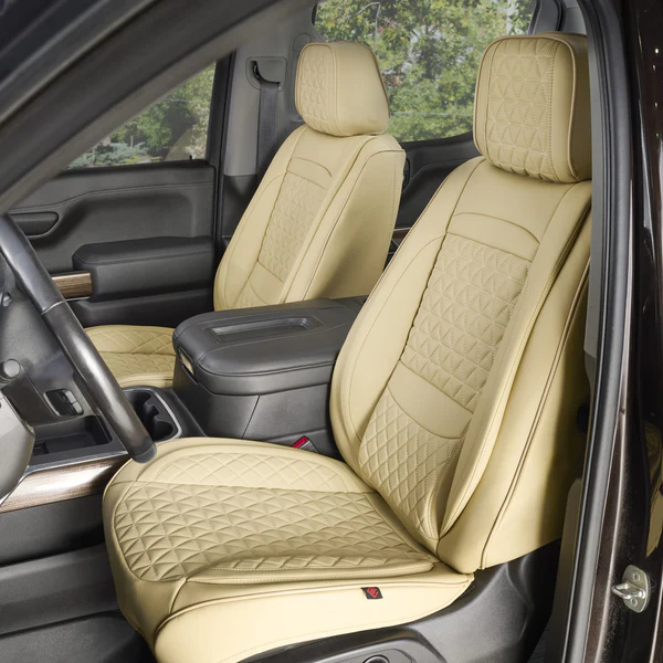 Alternative view of Beige Breathable Waterproof Diamond Pattern Leather Seat Cover for Cars