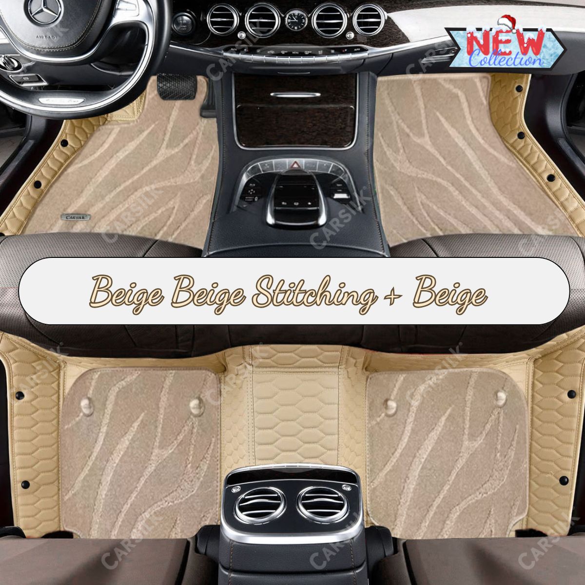 BEIGE HONEYCOMB BASE WITH BEIGE TOP CARPET DOUBLE LAYER GALAXY CAR MAT SET