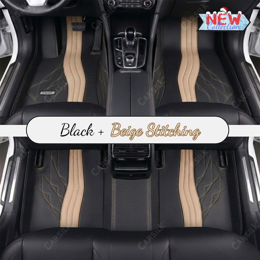 BLACK AND BEIGE PATTERN PREMIUM CAR MATS SET