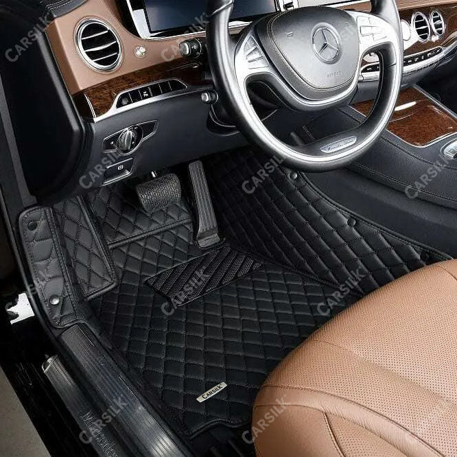 BLACK & BLACK STITCHING DIAMOND LUXURY CAR FLOOR MATS