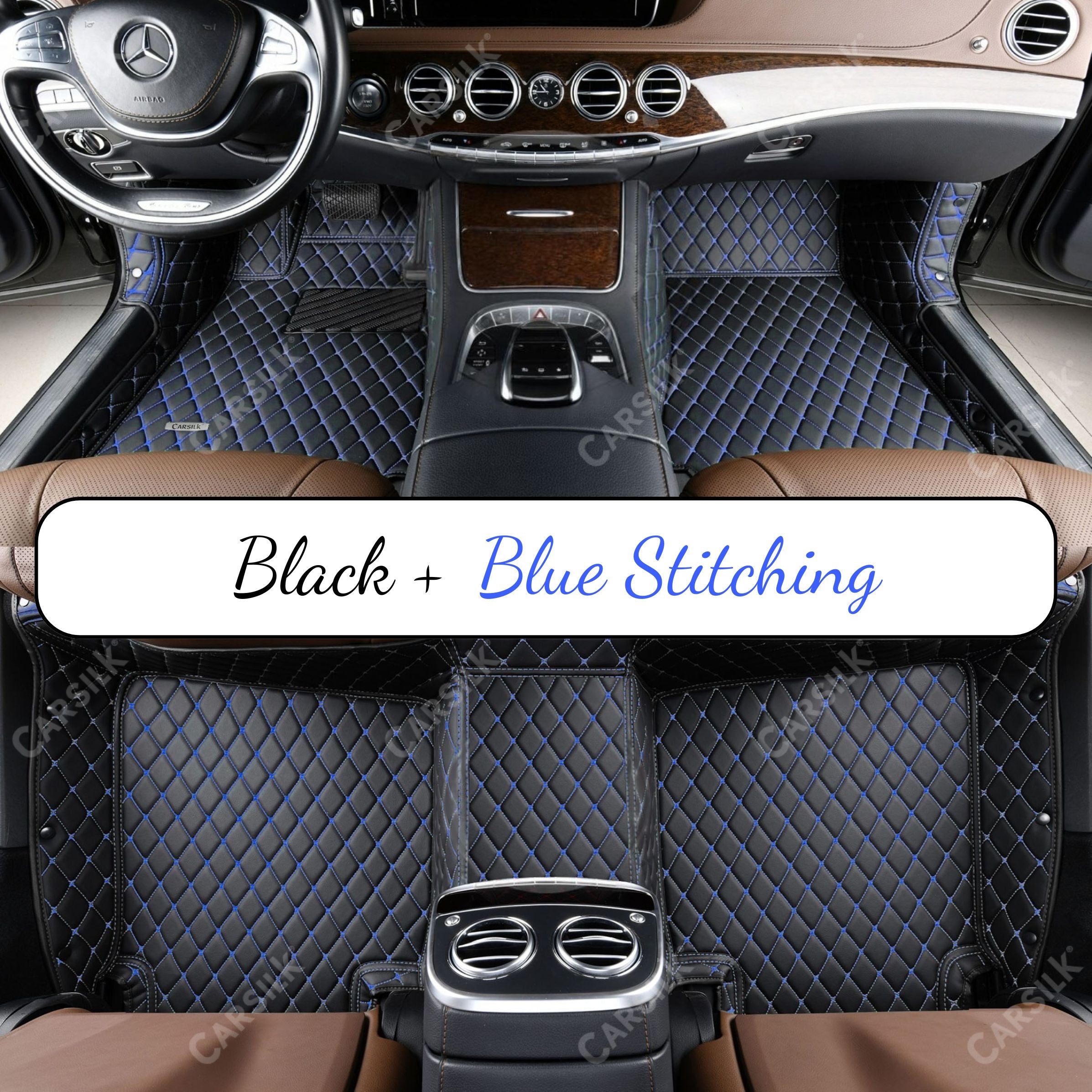 BLACK & BLUE DIAMOND PATTERN CAR MATS SET