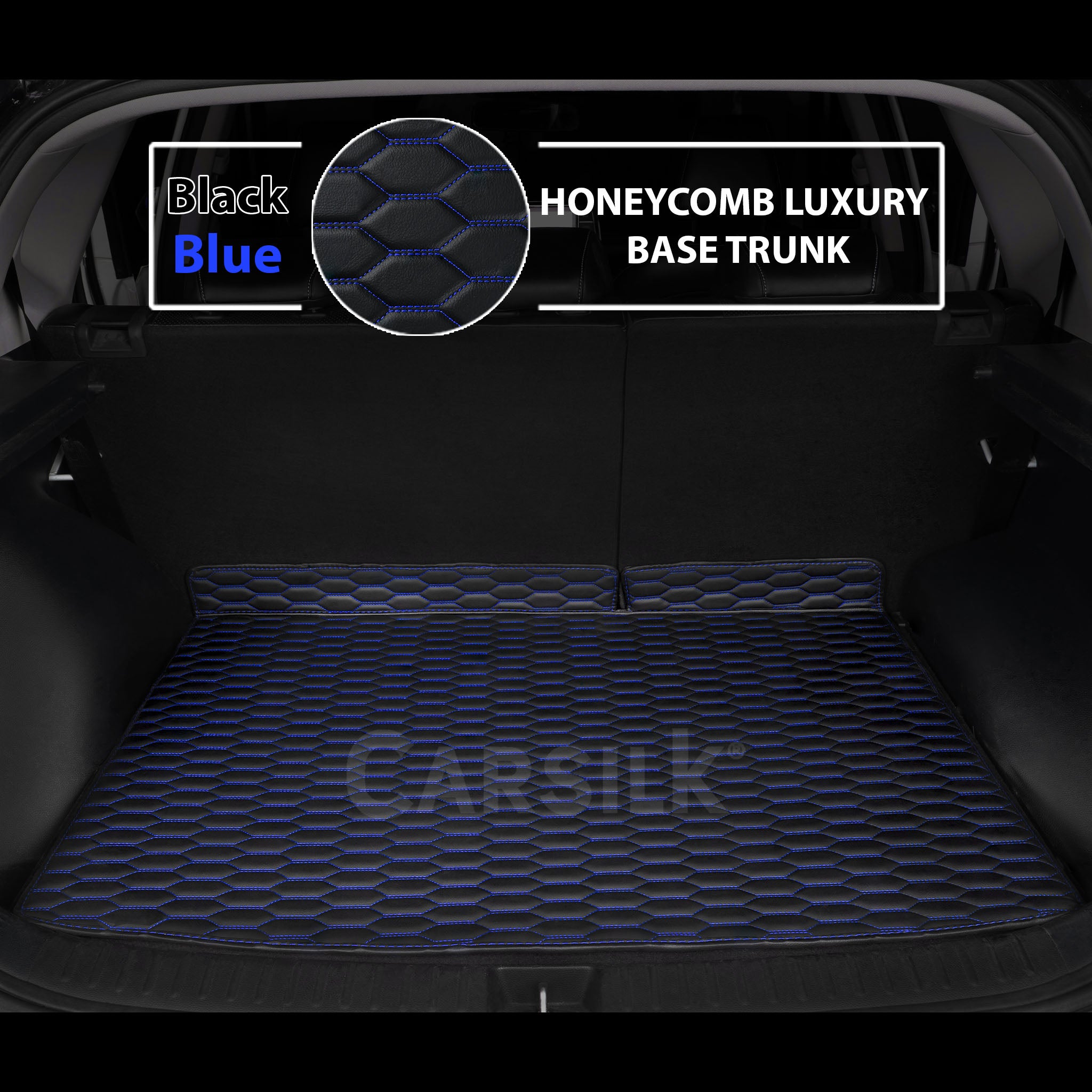 BLACK & BLUE STITCHING HONEYCOMB LUXURY BASE TRUNK CAR
