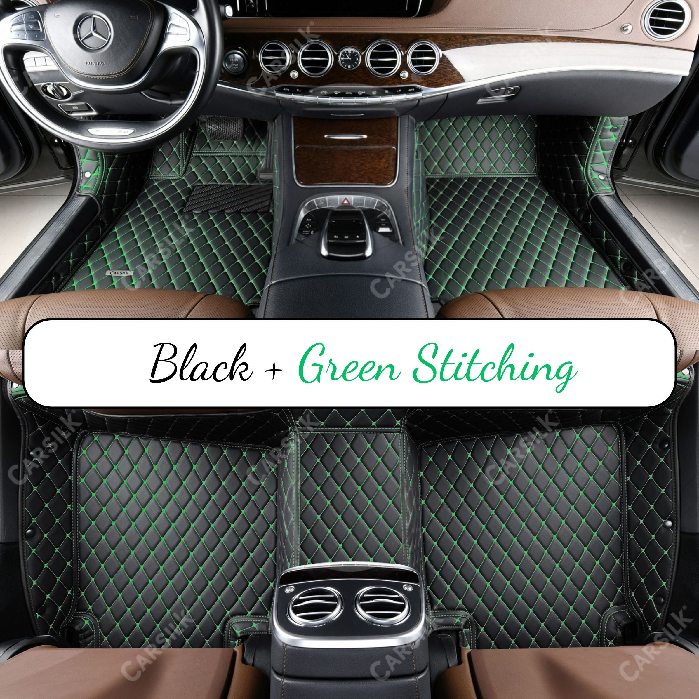 BLACK & GREEN DIAMOND PATTERN CAR MATS SET